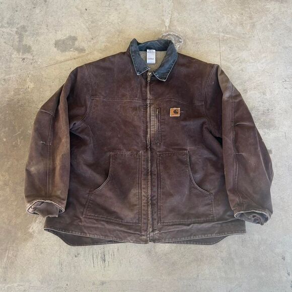 Carhartt Brown Detroit Jacket Sherpa Underlining y2k workwear construction Mens - Picture 1 of 3